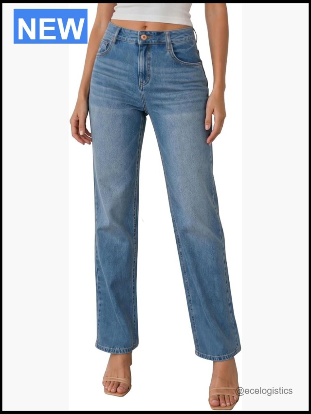 Straight Leg Jeans Stretchy Flex Denim Mid Waist Pants Trendy Casual Loose Fit